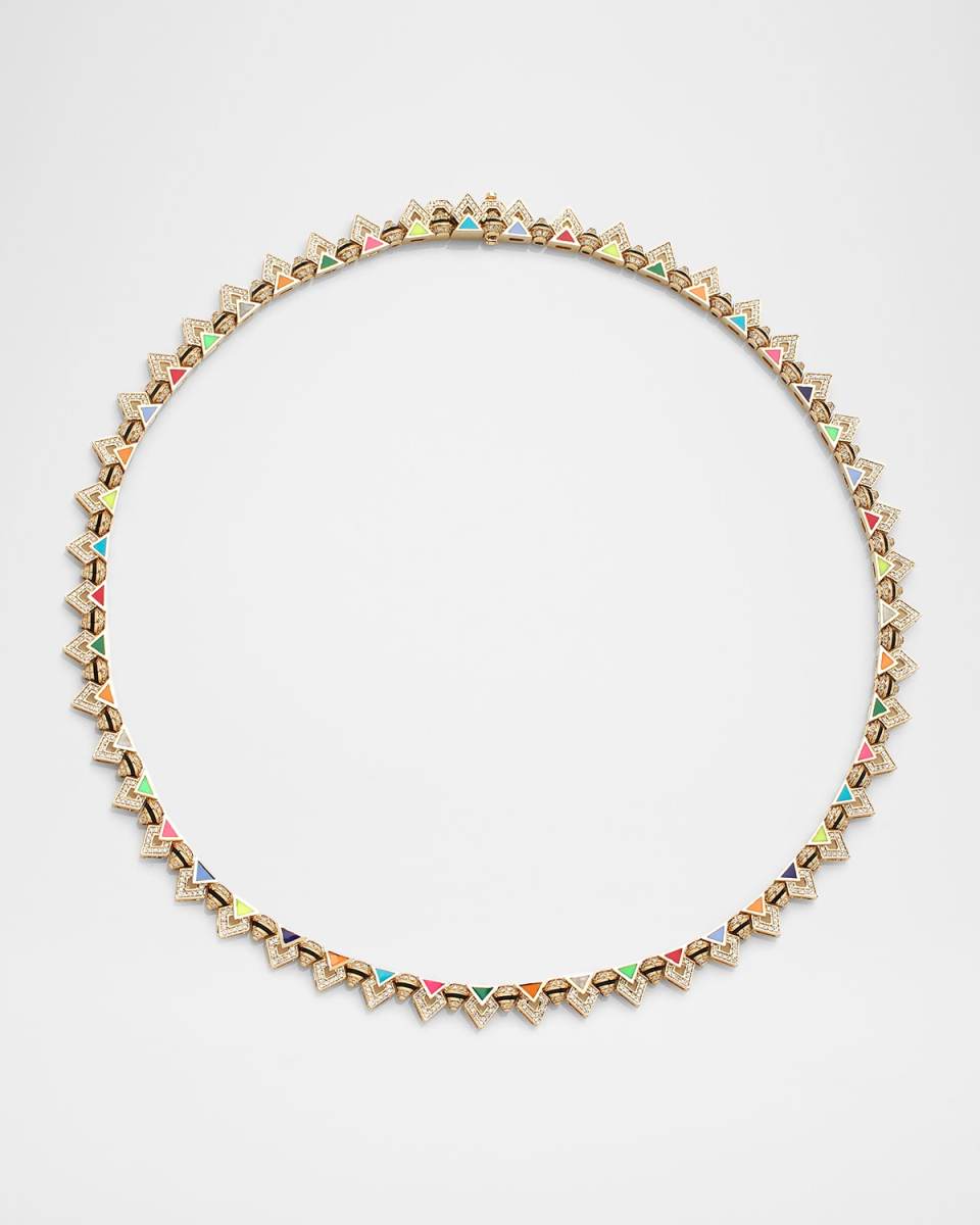 Mosaic 18K Yellow Gold Diamond and Enamel Necklace